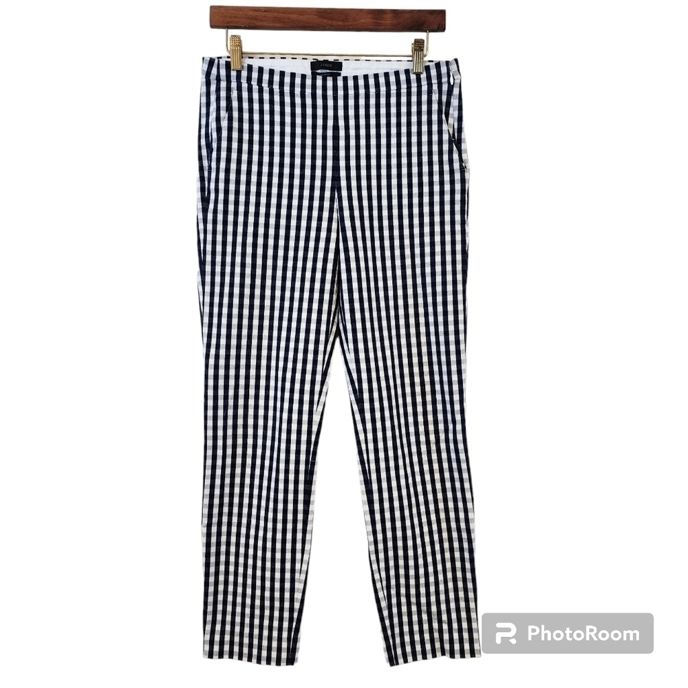 Womens J. CREW Gingham Pants Navy Blue White Size 4 Tall Checkered